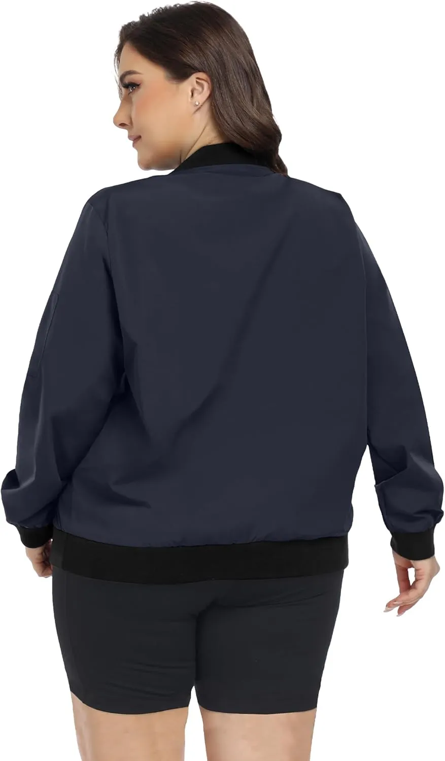 FOREYOND Plus Size Bomber Jackets for Women Zip Up Lightweight Coats Casual Windbreaker Fall Flight Jackets with Pockets