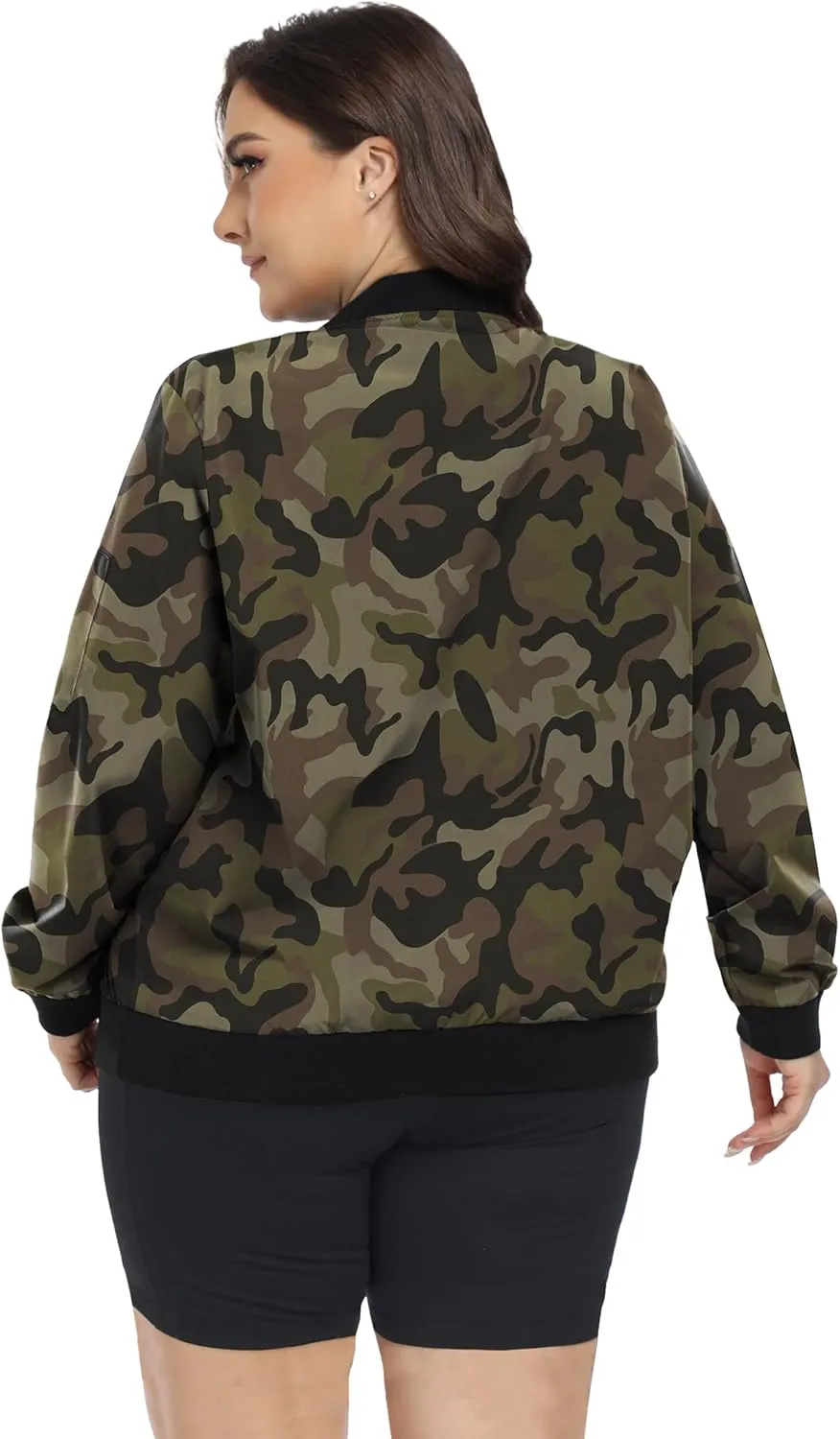 FOREYOND Plus Size Bomber Jackets for Women Zip Up Lightweight Coats Casual Windbreaker Fall Flight Jackets with Pockets