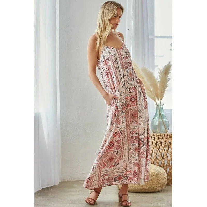 Fun Ethnic Aztec Print Maxi Dress