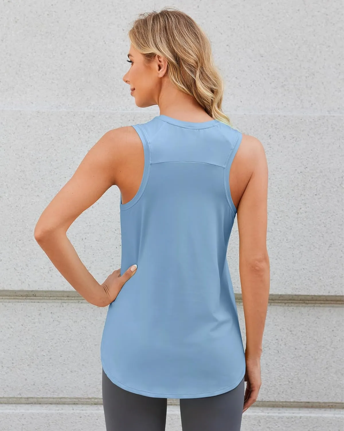 G4Free Lightweight Racerback Workout Tank Tops for Women High Neck Athletic Long Tanks Fast Dry Sleeveless Running Shirts
