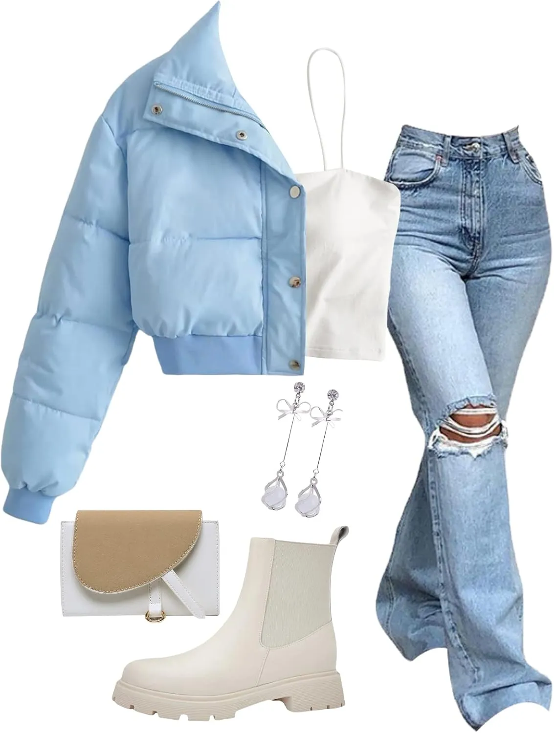 Gihuo Women' s Cropped Puffer Jacket Padded Long Sleeve Bubble Coats Winter Warm Puffy Outerwear