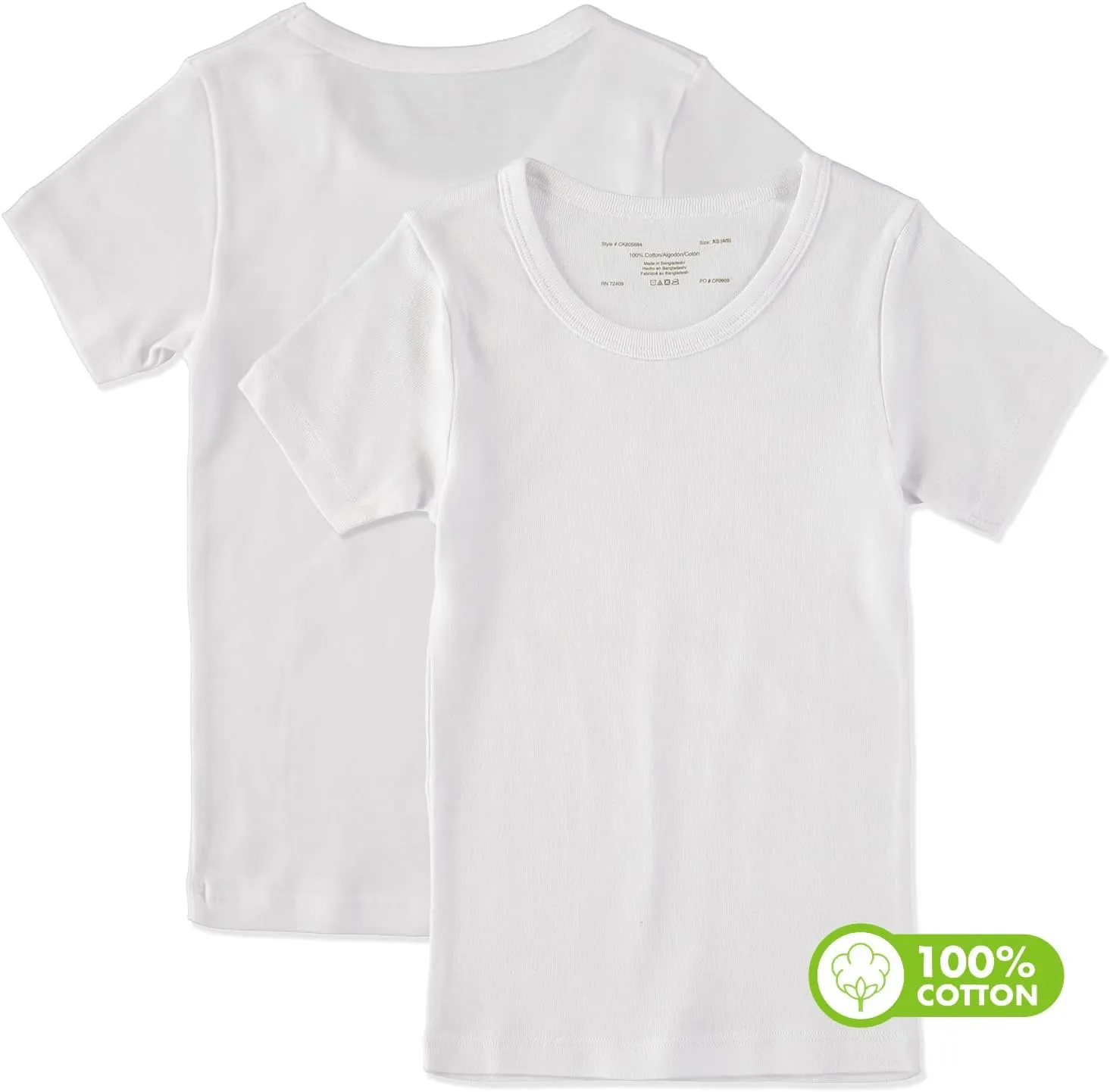 Girls Cotton Undershirt Short Sleeve T-Shirt, Multi Pack (Size 2T-14)