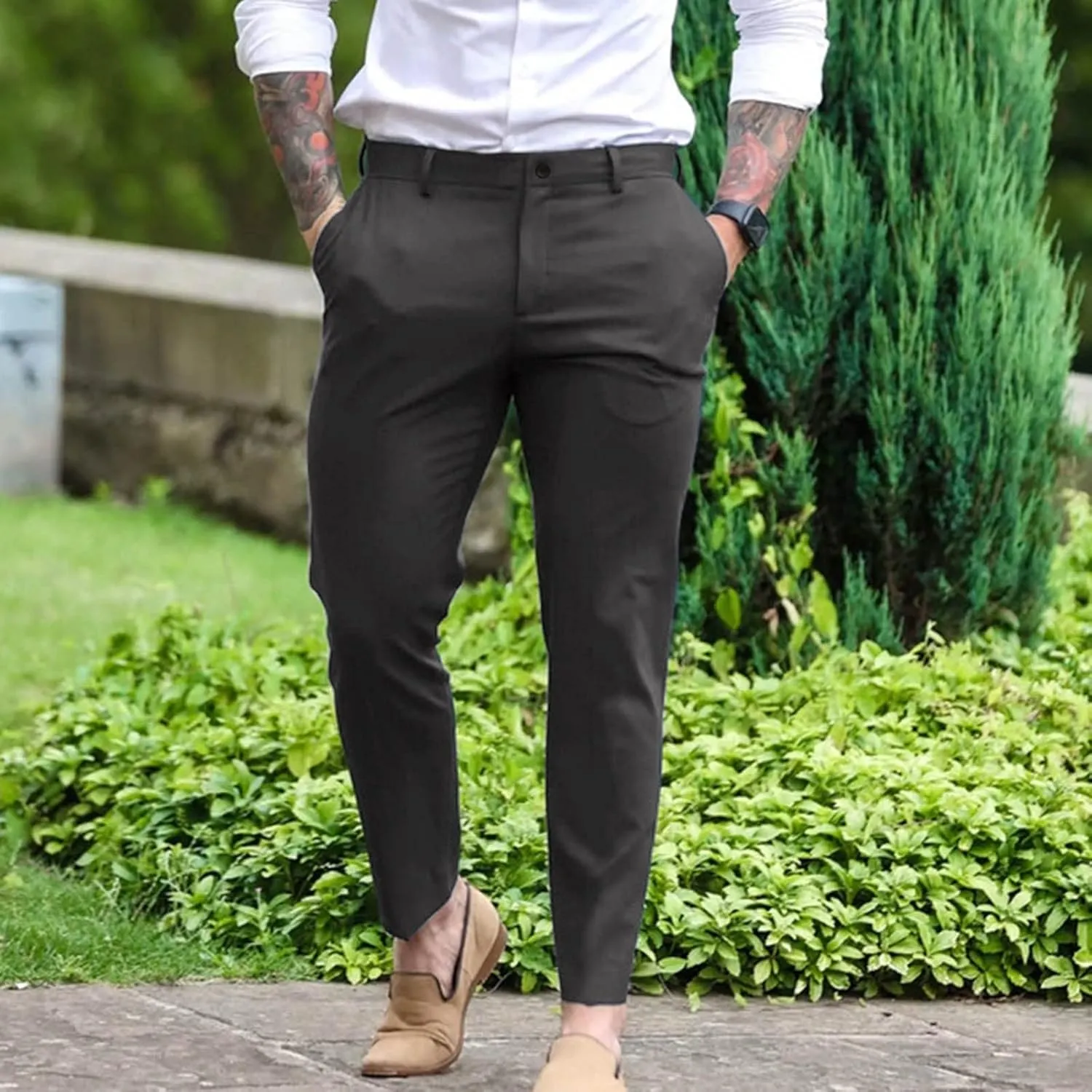 GOKKILRW Mens Golf Pants Slim Fit Stretch Work Business Dress Pants Quick Dry Lightweight Casual Comfort Flat Front Chinos