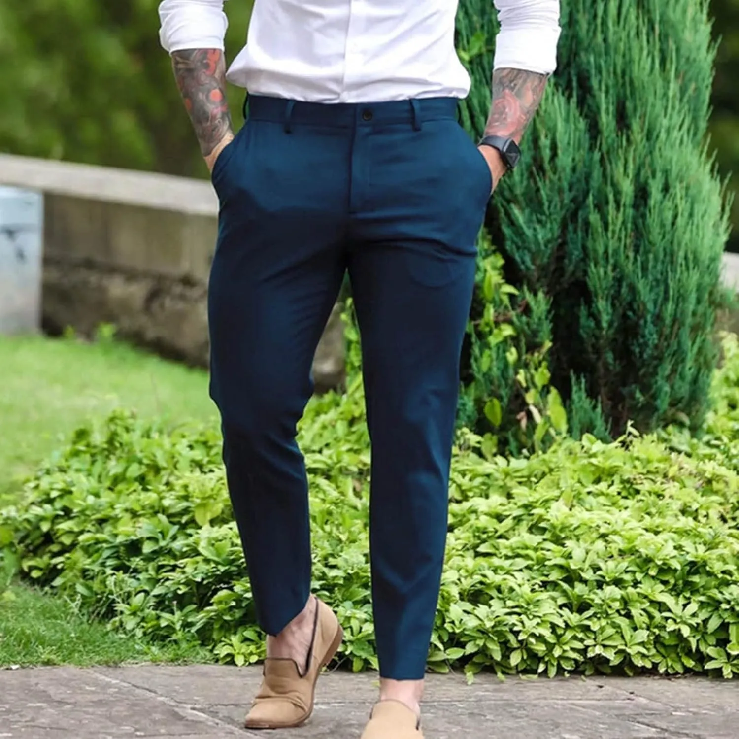 GOKKILRW Mens Golf Pants Slim Fit Stretch Work Business Dress Pants Quick Dry Lightweight Casual Comfort Flat Front Chinos