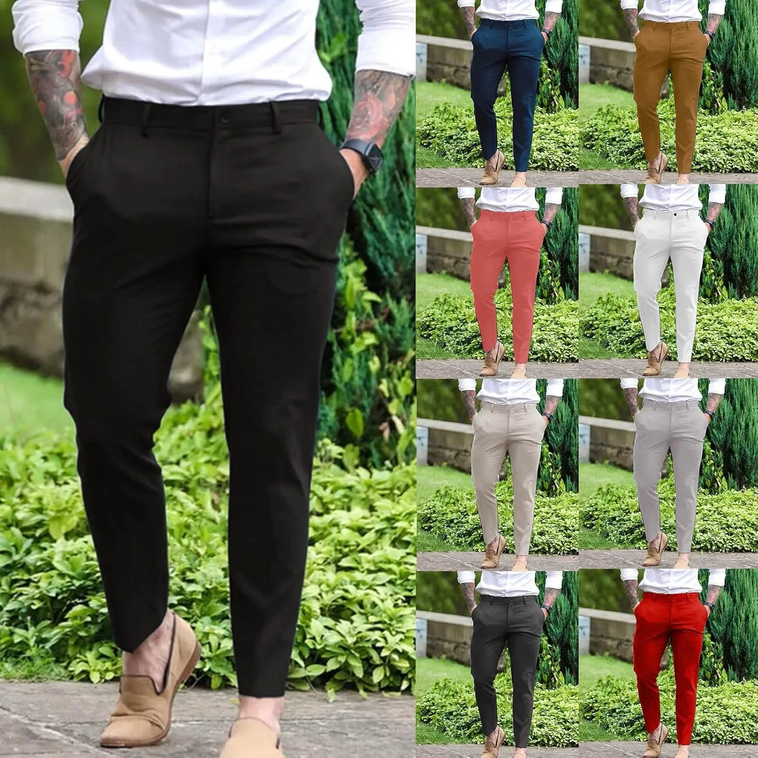 GOKKILRW Mens Golf Pants Slim Fit Stretch Work Business Dress Pants Quick Dry Lightweight Casual Comfort Flat Front Chinos