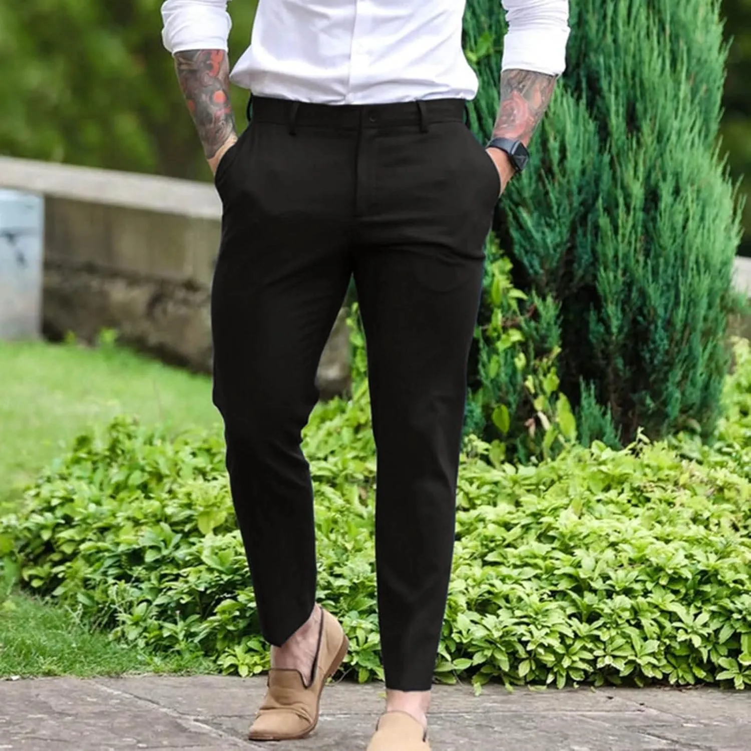 GOKKILRW Mens Golf Pants Slim Fit Stretch Work Business Dress Pants Quick Dry Lightweight Casual Comfort Flat Front Chinos