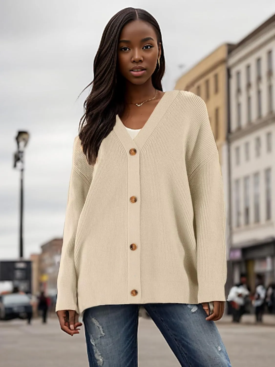 GOLDSTITCH Women's Cardigan 2025 Open Front Oversized Button V Neck Loose Cardigans Knit Outwear