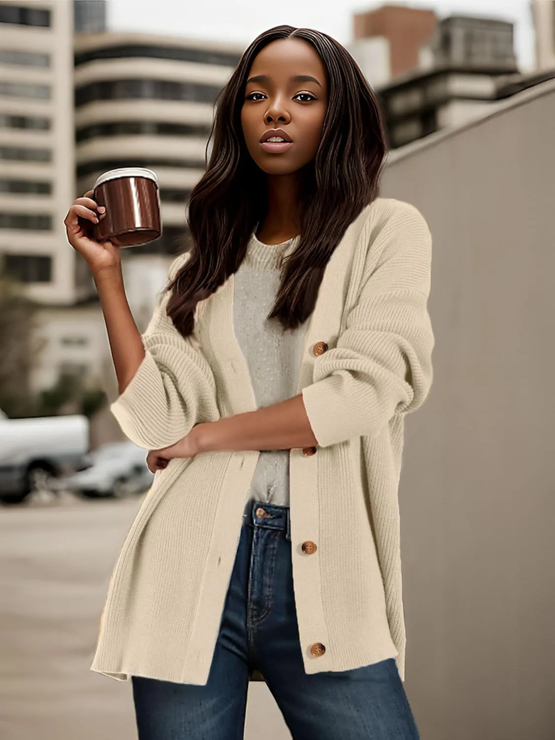 GOLDSTITCH Women's Cardigan 2025 Open Front Oversized Button V Neck Loose Cardigans Knit Outwear