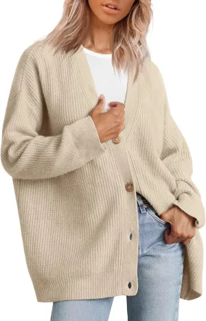 GOLDSTITCH Women's Cardigan 2025 Open Front Oversized Button V Neck Loose Cardigans Knit Outwear