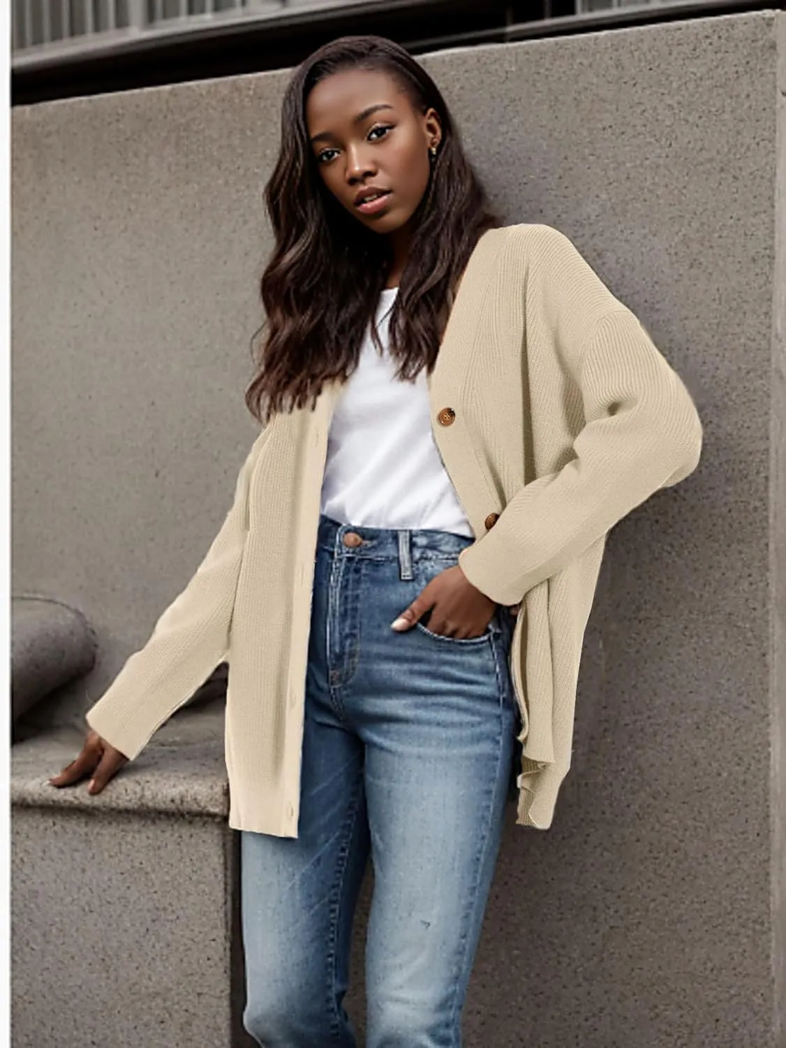 GOLDSTITCH Women's Cardigan 2025 Open Front Oversized Button V Neck Loose Cardigans Knit Outwear