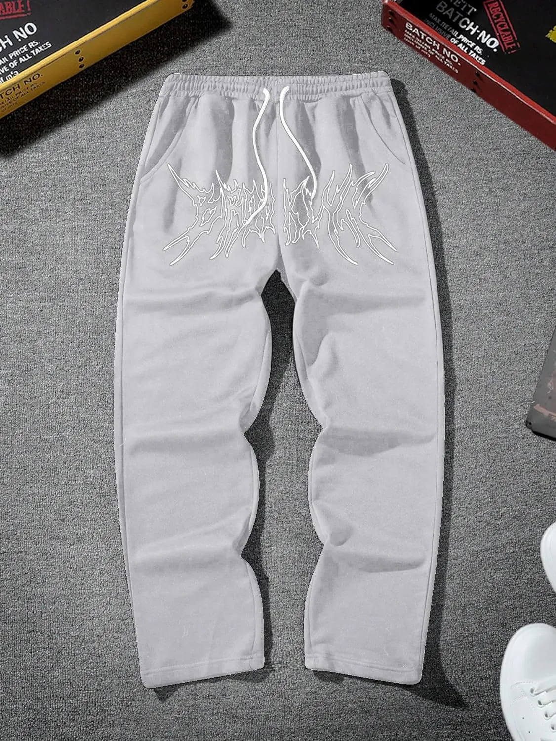GORGLITTER Men's Graphic Baggy Sweatpants Wide Leg Y2K Drawstring Stacked Jogger Pants with Pockets