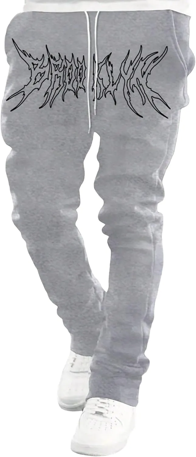 GORGLITTER Men's Graphic Baggy Sweatpants Wide Leg Y2K Drawstring Stacked Jogger Pants with Pockets