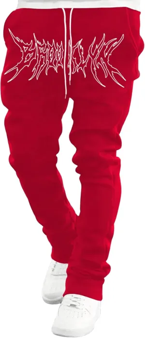 GORGLITTER Men's Graphic Baggy Sweatpants Wide Leg Y2K Drawstring Stacked Jogger Pants with Pockets