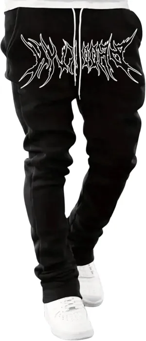 GORGLITTER Men's Graphic Baggy Sweatpants Wide Leg Y2K Drawstring Stacked Jogger Pants with Pockets