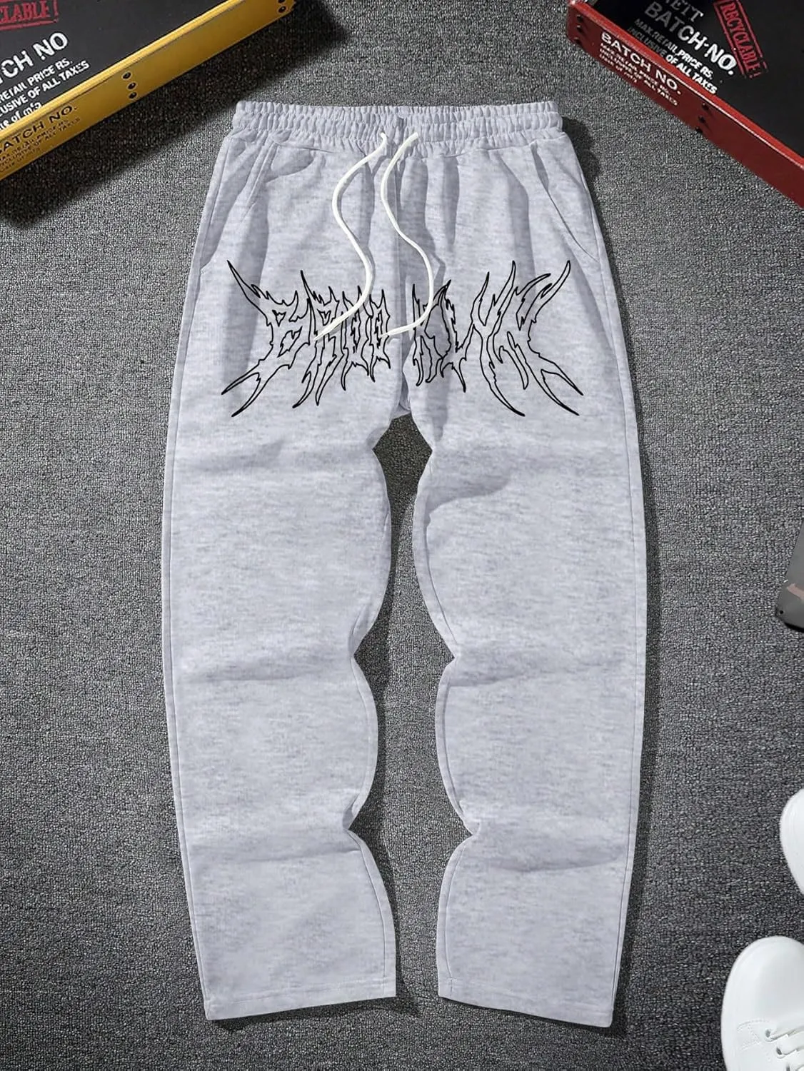 GORGLITTER Men's Graphic Baggy Sweatpants Wide Leg Y2K Drawstring Stacked Jogger Pants with Pockets