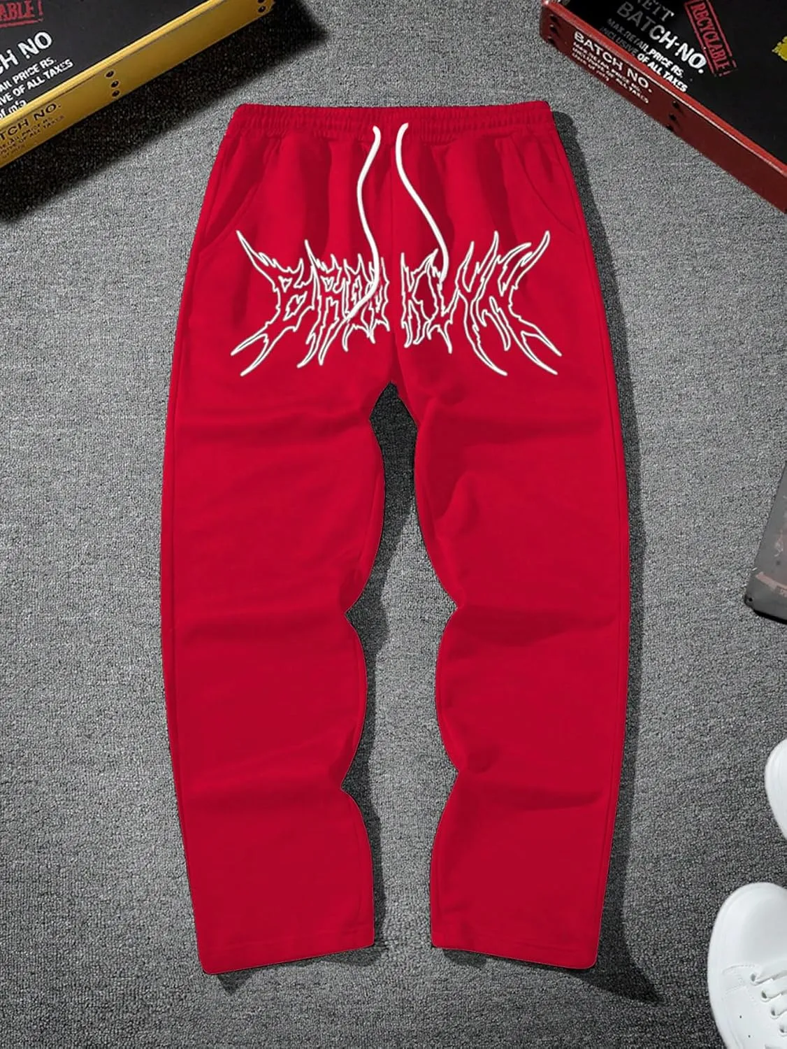 GORGLITTER Men's Graphic Baggy Sweatpants Wide Leg Y2K Drawstring Stacked Jogger Pants with Pockets