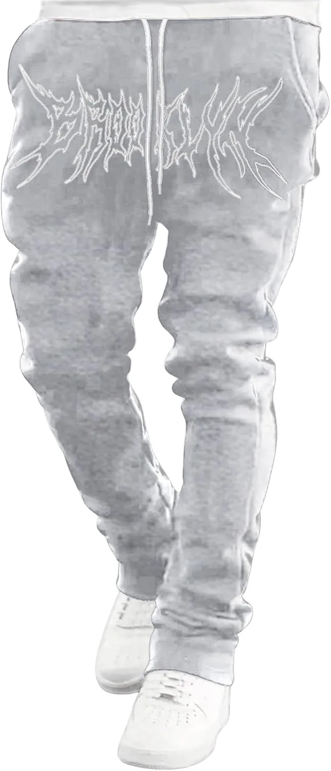 GORGLITTER Men's Graphic Baggy Sweatpants Wide Leg Y2K Drawstring Stacked Jogger Pants with Pockets