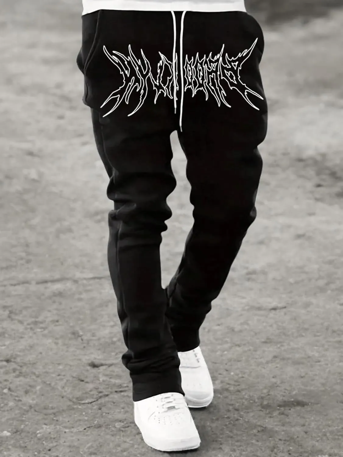 GORGLITTER Men's Graphic Baggy Sweatpants Wide Leg Y2K Drawstring Stacked Jogger Pants with Pockets