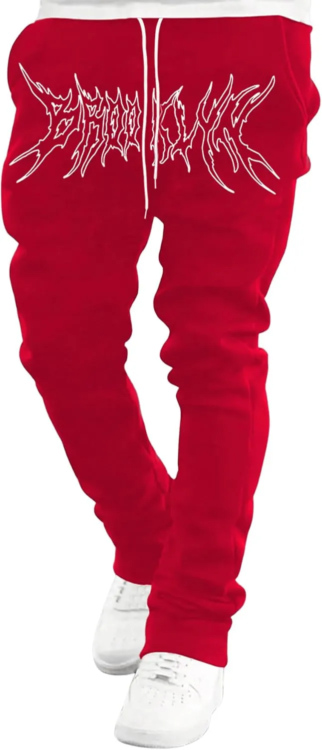 GORGLITTER Men's Graphic Baggy Sweatpants Wide Leg Y2K Drawstring Stacked Jogger Pants with Pockets