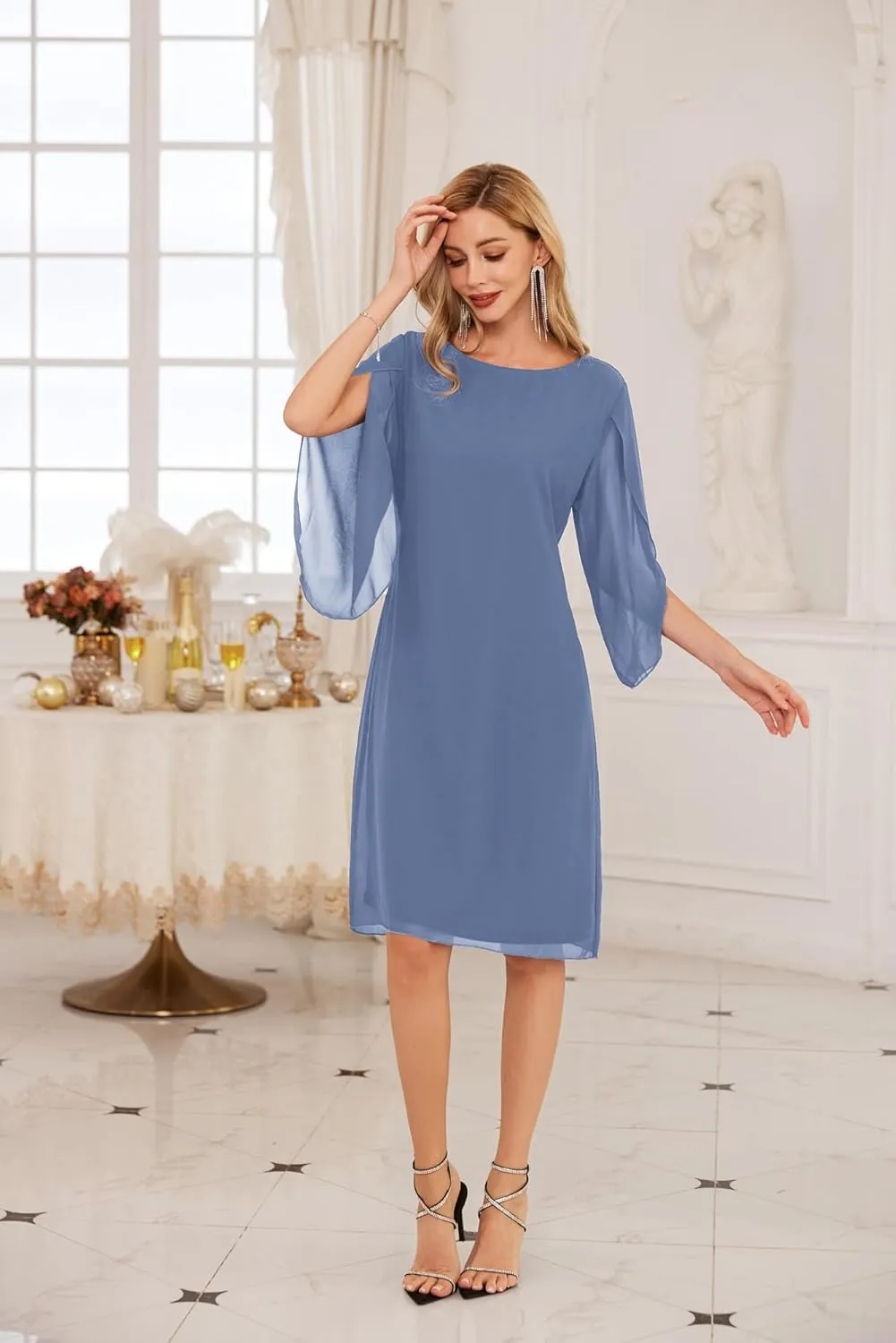 GRACE KARIN Womens Chiffon Dresses Flutter Sleeve Party Wedding Cocktail Dress Size 8-20