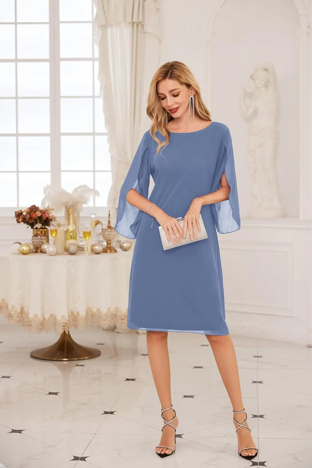 GRACE KARIN Womens Chiffon Dresses Flutter Sleeve Party Wedding Cocktail Dress Size 8-20