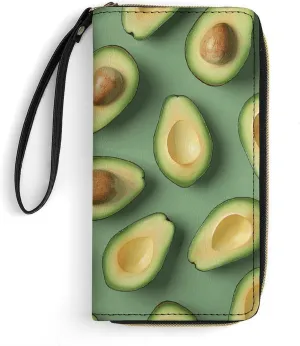 Green Pattern Leather Wallet Smooth Zip Around Clutch Wristlet Travel Long Soft Purse for Women