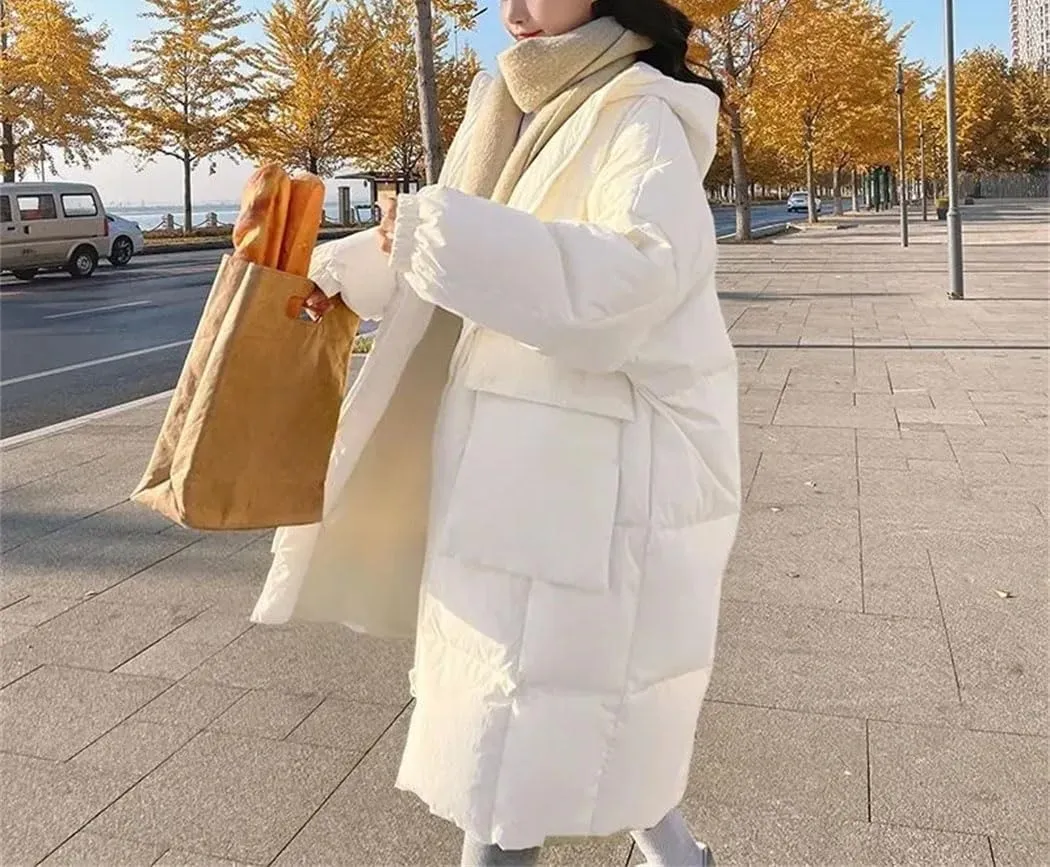 Haitpant Women Loose Hooded Down Cotton Parkas Thicken Oversize Jackets Korean Long Padded Winter Warm Coat