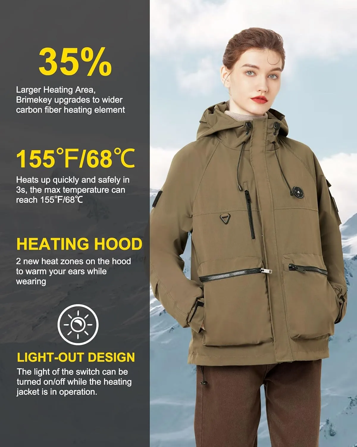 Heated Jackets for Women with 10000mah Battery, Heated Coat for Women Waterproof Windproof Heated Hoodie for outdoor