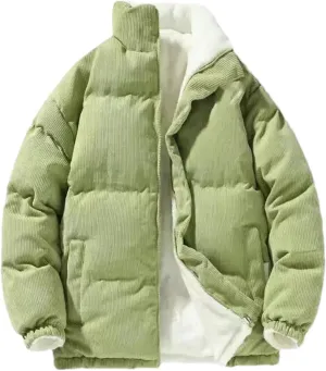 Hgvcfcv Men's Corduroy Cotton Padded Warm Parkas Puffer Coat Loose Denim Lightweight Jackets
