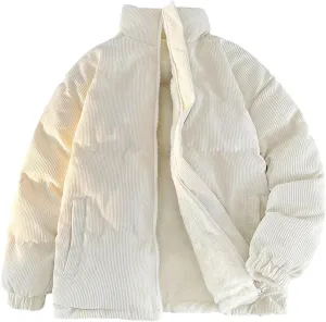 Hgvcfcv Men's Corduroy Cotton Padded Warm Parkas Puffer Coat Loose Denim Lightweight Jackets