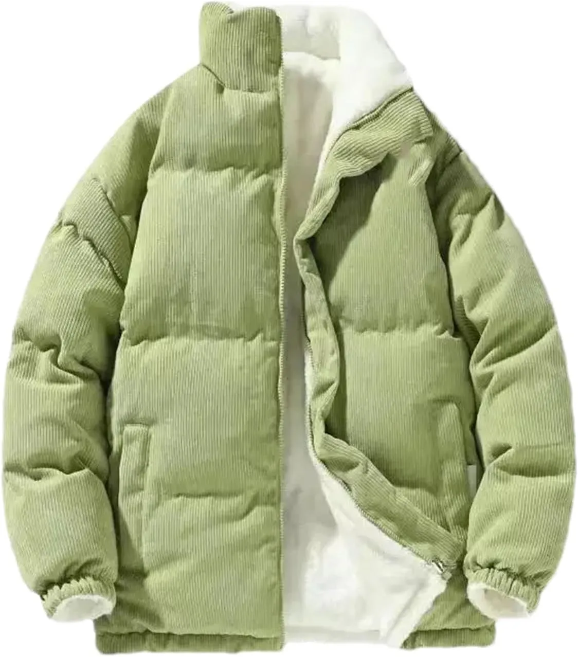 Hgvcfcv Men's Corduroy Cotton Padded Warm Parkas Puffer Coat Loose Denim Lightweight Jackets