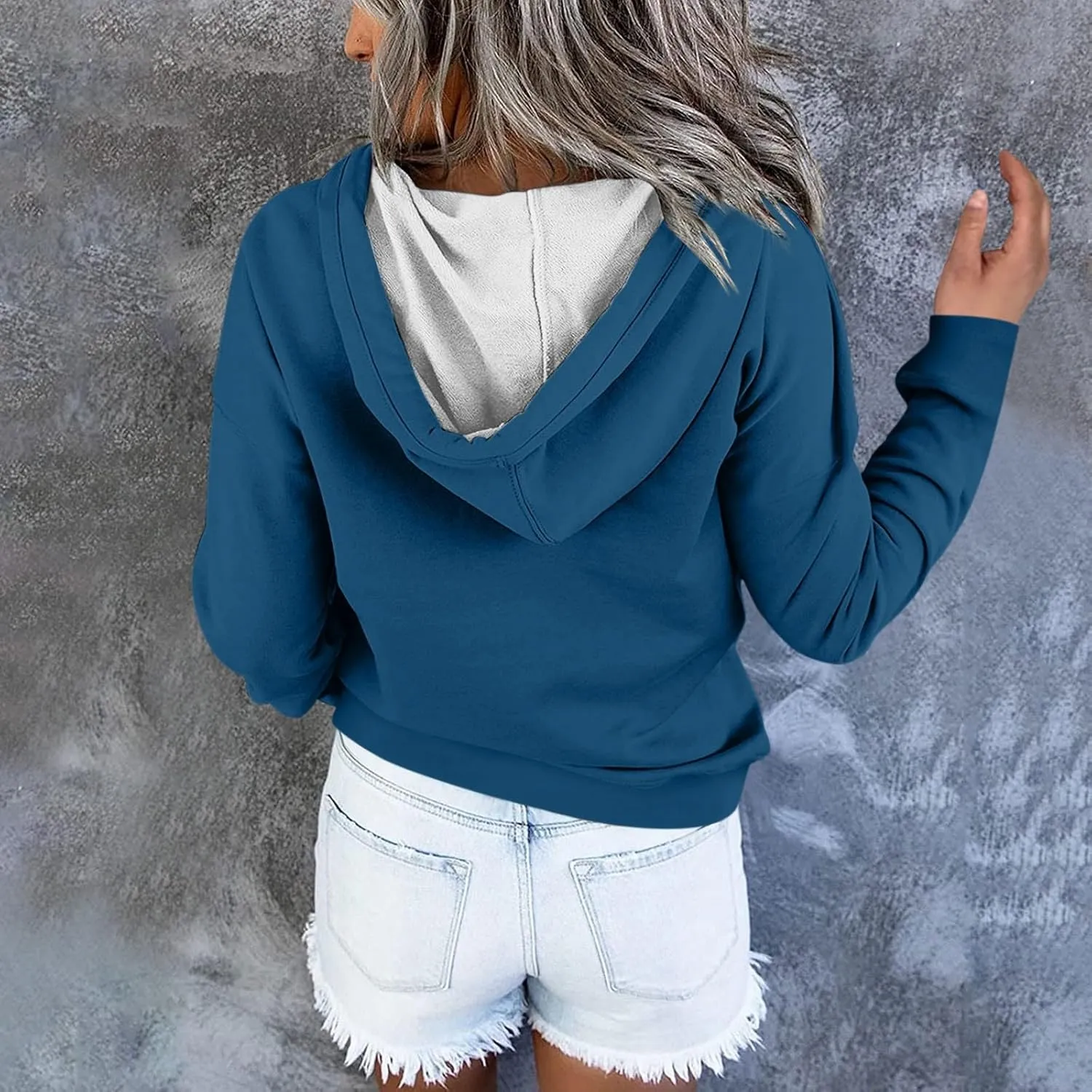 hoodies for women oversized sweatshirt trendy long sleeve button drawstring pullover sweater tops fall winter clothes 