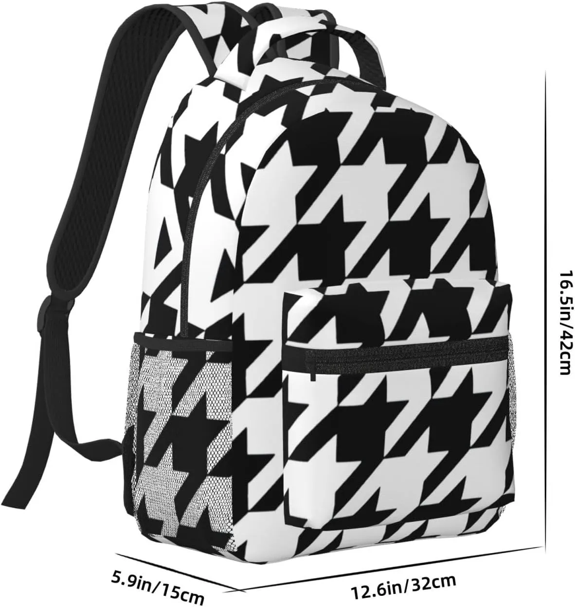 Houndstooth Black Laptop Backpacks With Smooth Zippers,Ergonomic Shoulder Straps,16.5 Travel Backpack For Adult