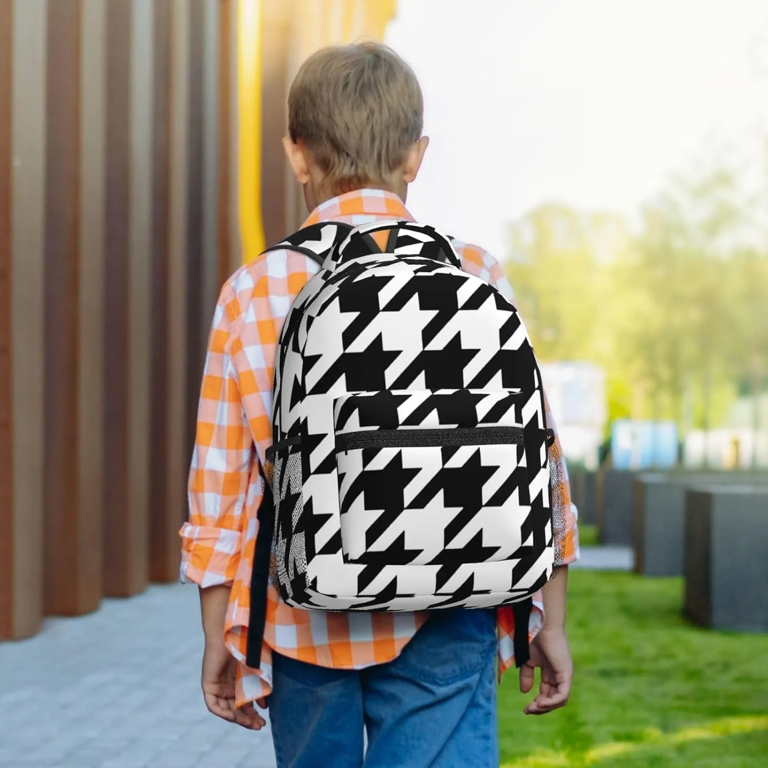 Houndstooth Black Laptop Backpacks With Smooth Zippers,Ergonomic Shoulder Straps,16.5 Travel Backpack For Adult