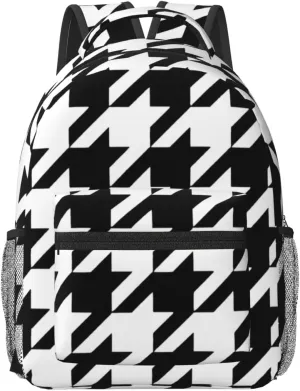 Houndstooth Black Laptop Backpacks With Smooth Zippers,Ergonomic Shoulder Straps,16.5 Travel Backpack For Adult