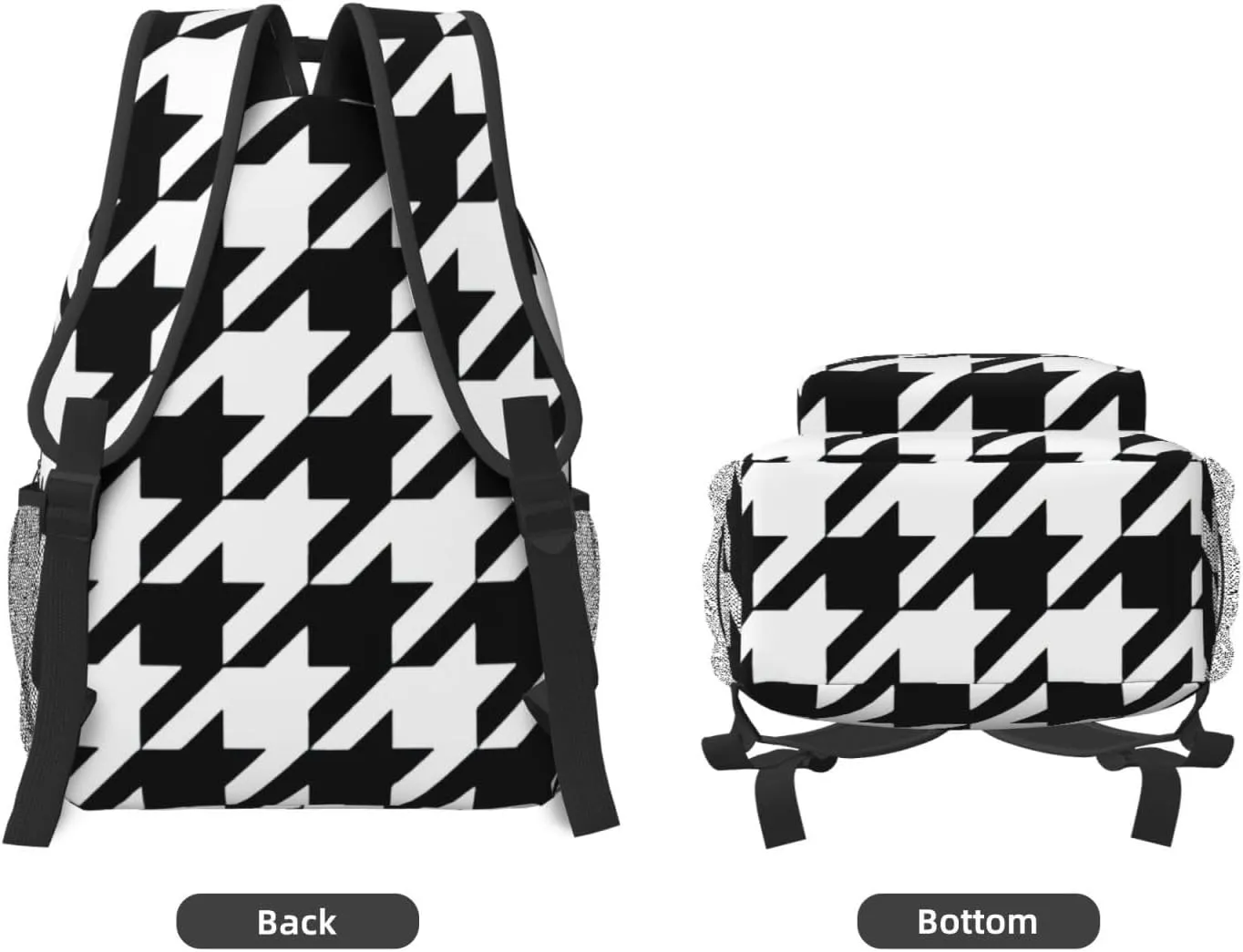 Houndstooth Black Laptop Backpacks With Smooth Zippers,Ergonomic Shoulder Straps,16.5 Travel Backpack For Adult