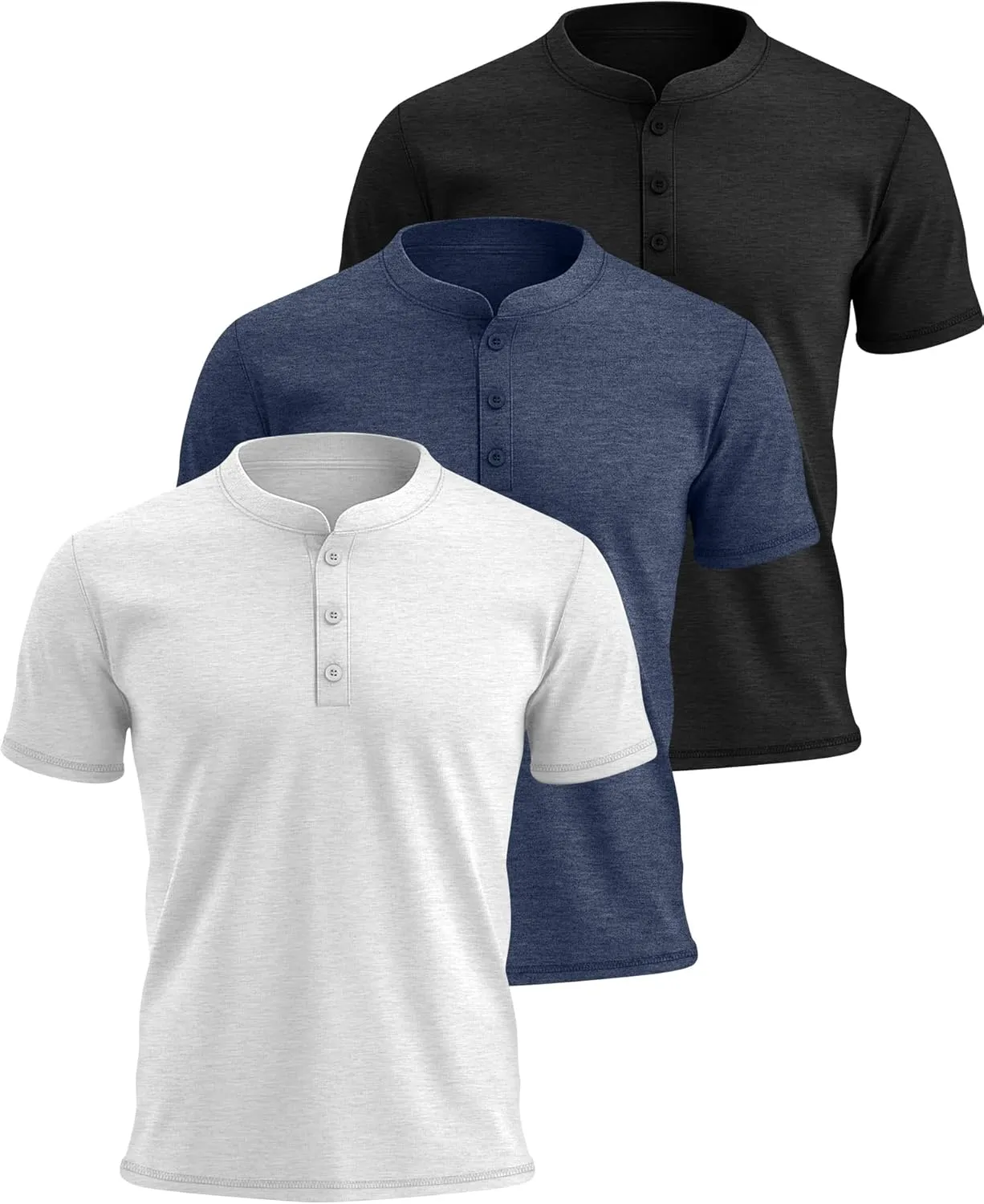 Huukeay 3 Pack Men's Big & Tall Henley Short Sleeve Shirts, Cotton Crew Neck Casual Button T-Shirts Summer Basic Tees Tops