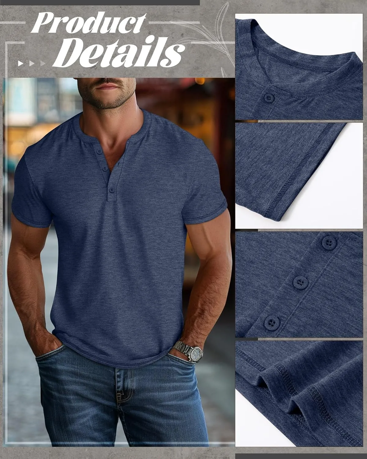 Huukeay 3 Pack Men's Big & Tall Henley Short Sleeve Shirts, Cotton Crew Neck Casual Button T-Shirts Summer Basic Tees Tops