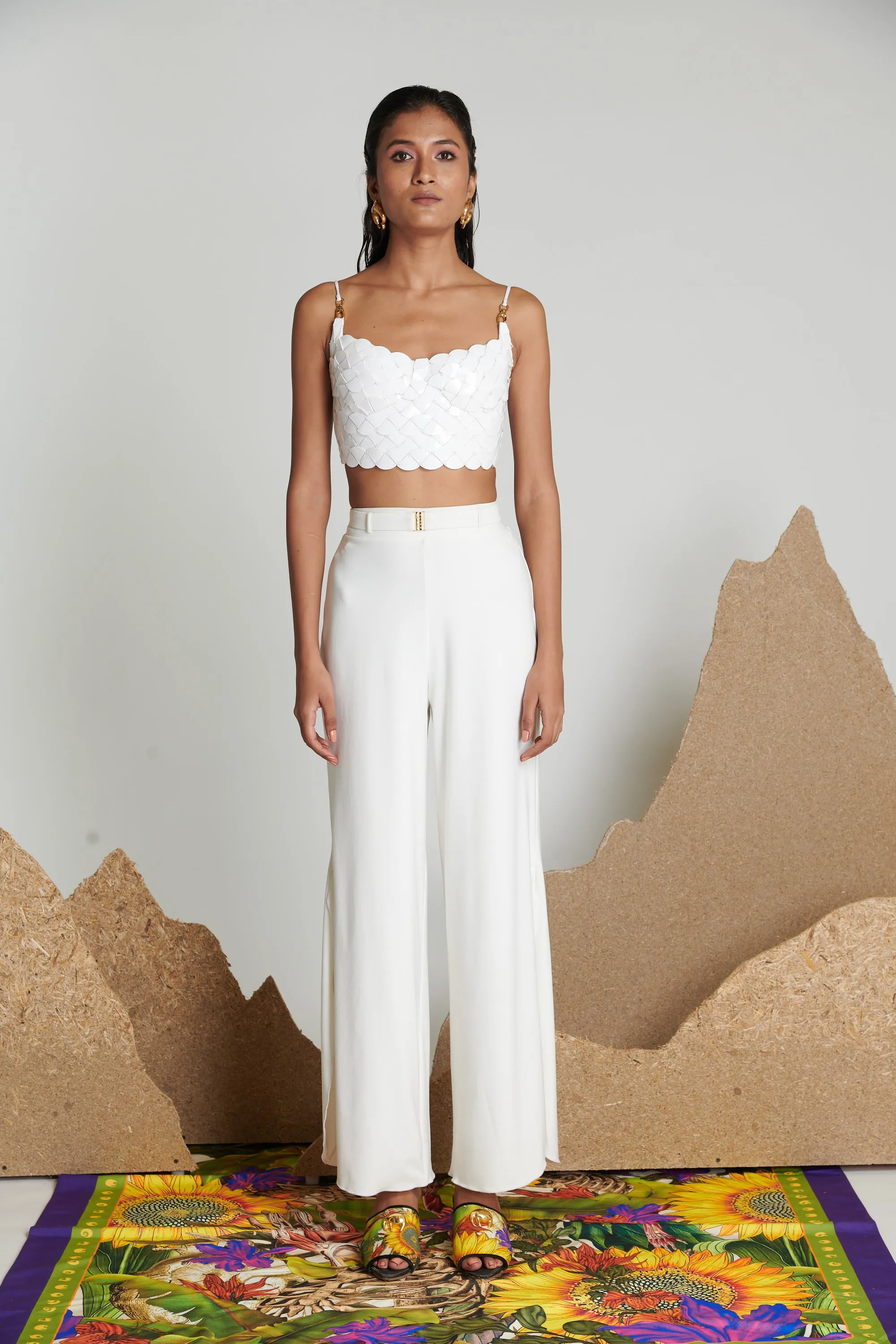 Ivory Belted Palazzos