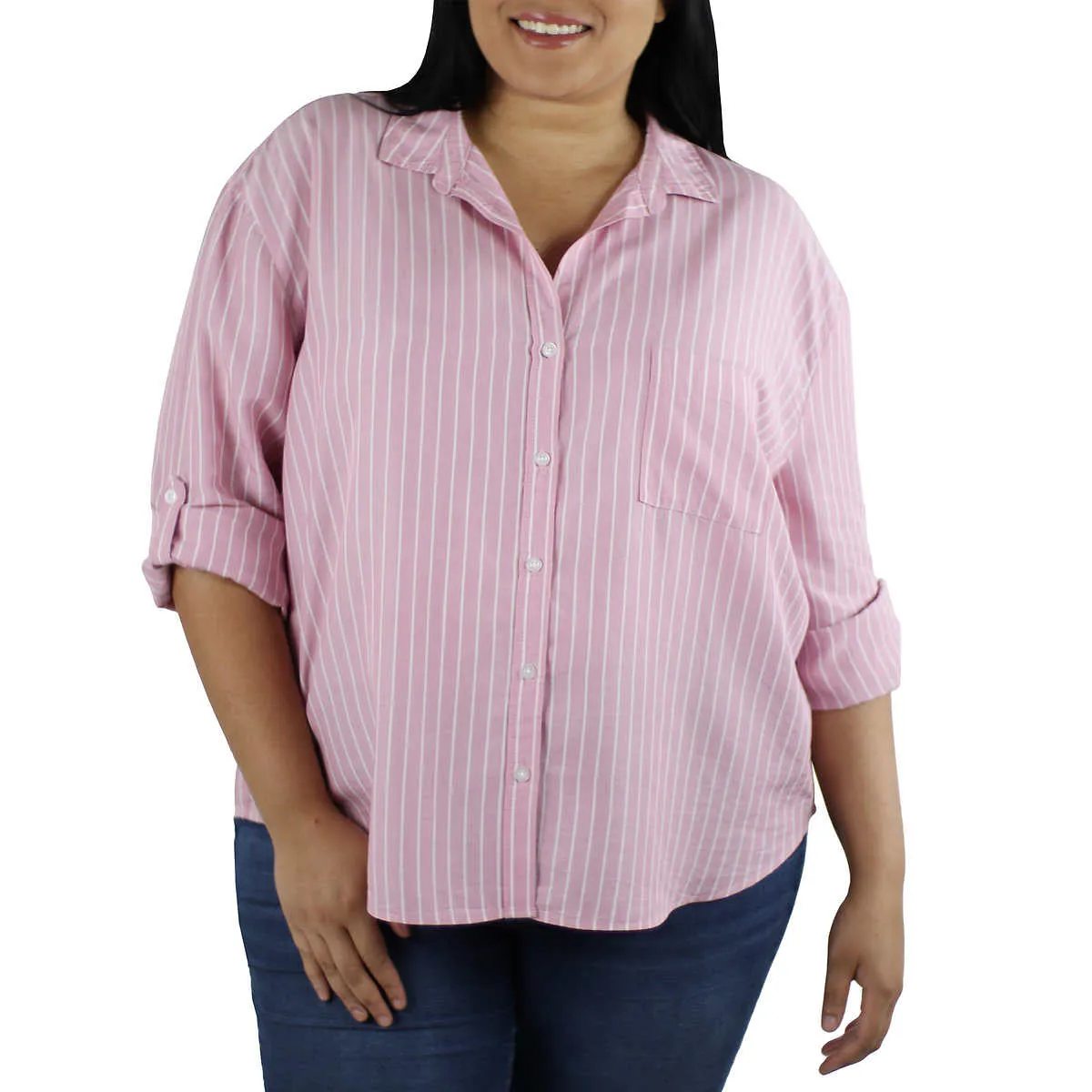 Jachs Girlfriend Women's Stripped Long Sleeve Blouse  Button-Up Shirt