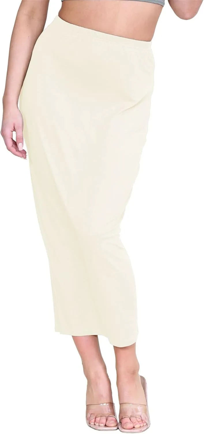 Janisramone Womens Bodycon Tube Maxi Skirts, Plain Elasticated Waist Midaxi Jersey Skirts, Soft Summer Midi Pencil Skirt Cream