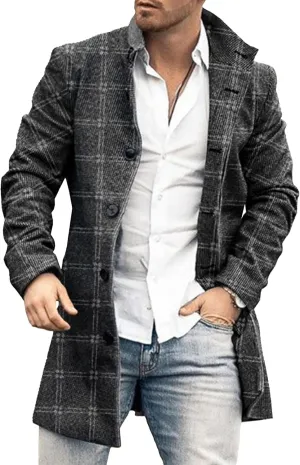 JEShifangjiusu Mens Slim Fit Trench Coat Single Breasted Cardigan Outerwear Windproof Stay Warm Jacket