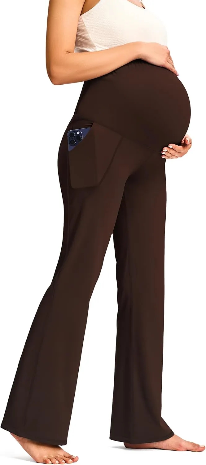JOYSPELS Smooth Feeling Maternity Pants with Pockets Over The Belly Flare Maternity Leggings Pregnancy Yoga Pants