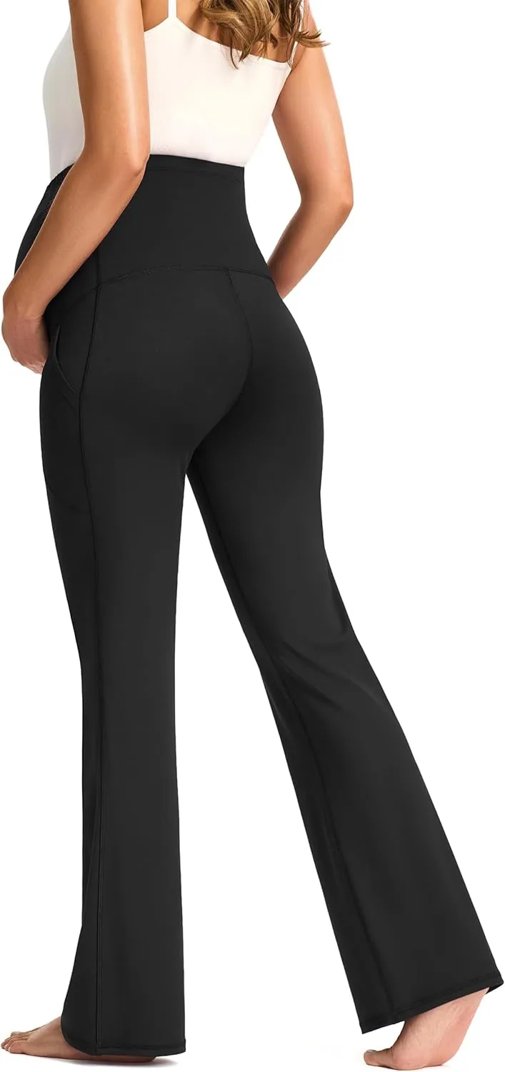 JOYSPELS Smooth Feeling Maternity Pants with Pockets Over The Belly Flare Maternity Leggings Pregnancy Yoga Pants
