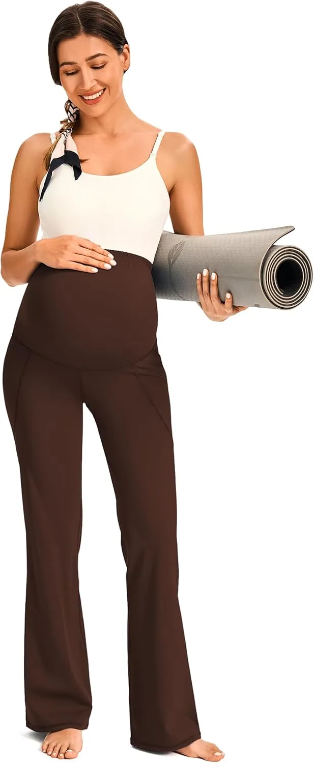 JOYSPELS Smooth Feeling Maternity Pants with Pockets Over The Belly Flare Maternity Leggings Pregnancy Yoga Pants