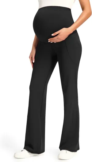JOYSPELS Smooth Feeling Maternity Pants with Pockets Over The Belly Flare Maternity Leggings Pregnancy Yoga Pants