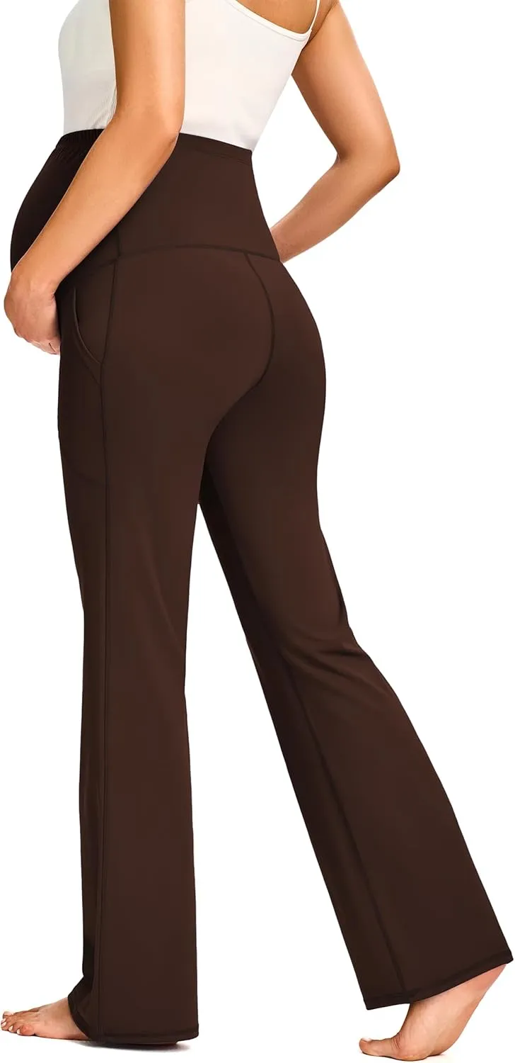 JOYSPELS Smooth Feeling Maternity Pants with Pockets Over The Belly Flare Maternity Leggings Pregnancy Yoga Pants