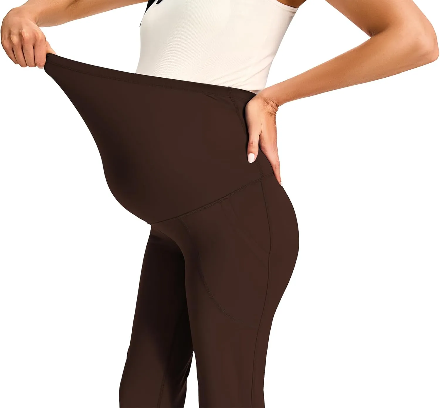 JOYSPELS Smooth Feeling Maternity Pants with Pockets Over The Belly Flare Maternity Leggings Pregnancy Yoga Pants