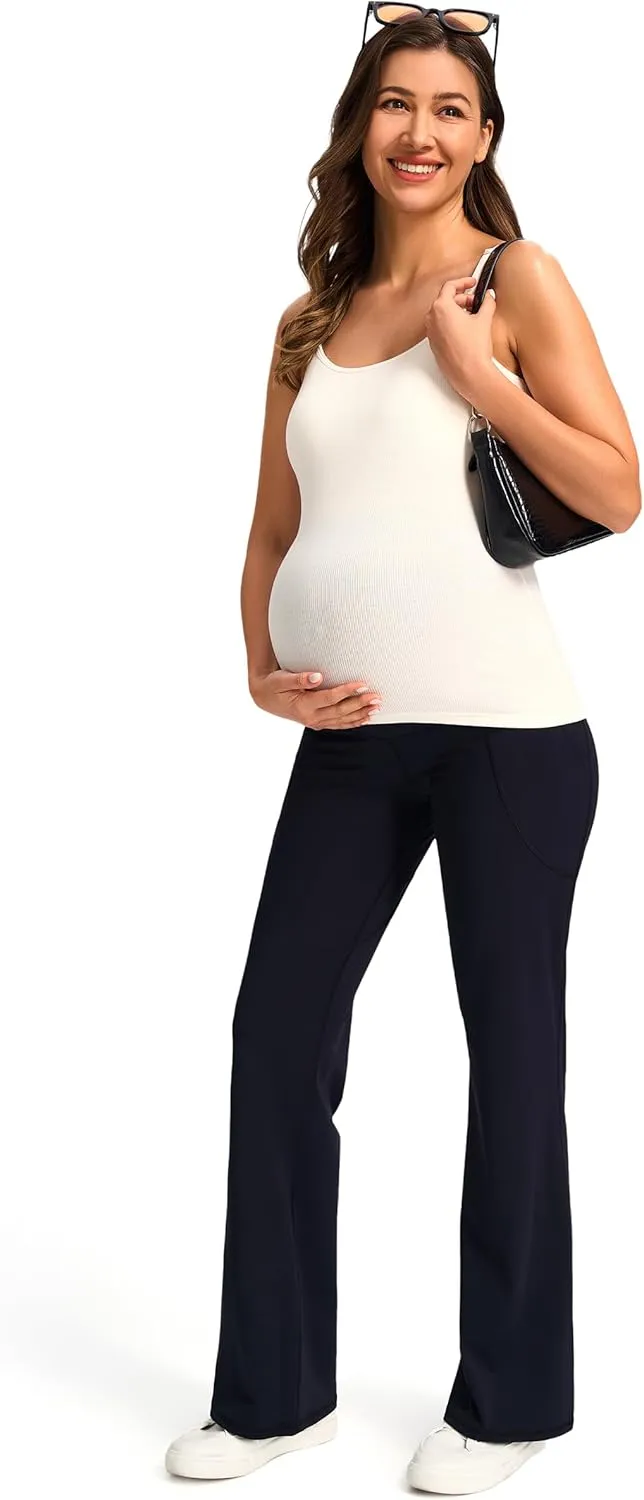 JOYSPELS Smooth Feeling Maternity Pants with Pockets Over The Belly Flare Maternity Leggings Pregnancy Yoga Pants