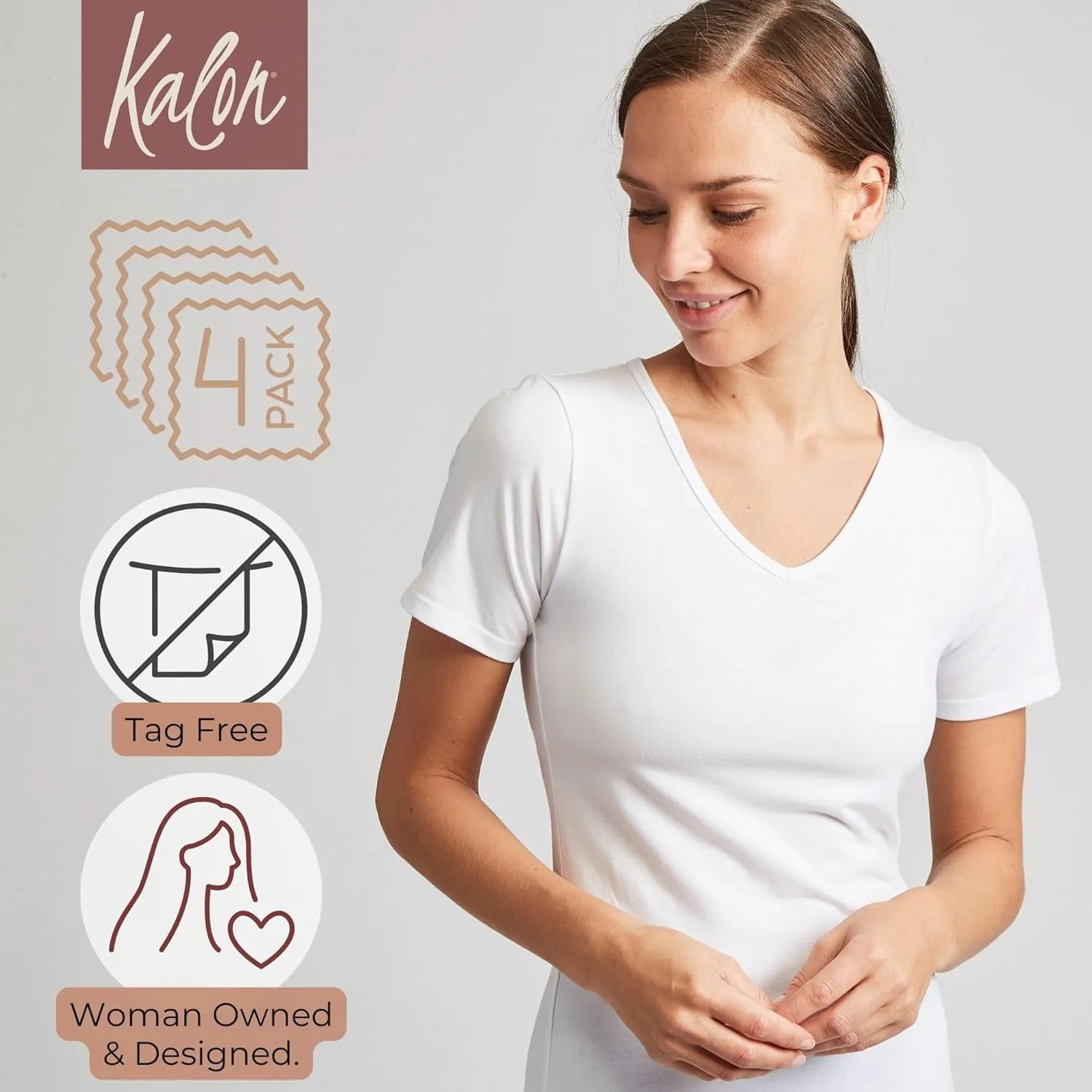 Kalon Women's 4-Pack V-Neck T-Shirt Base Layer